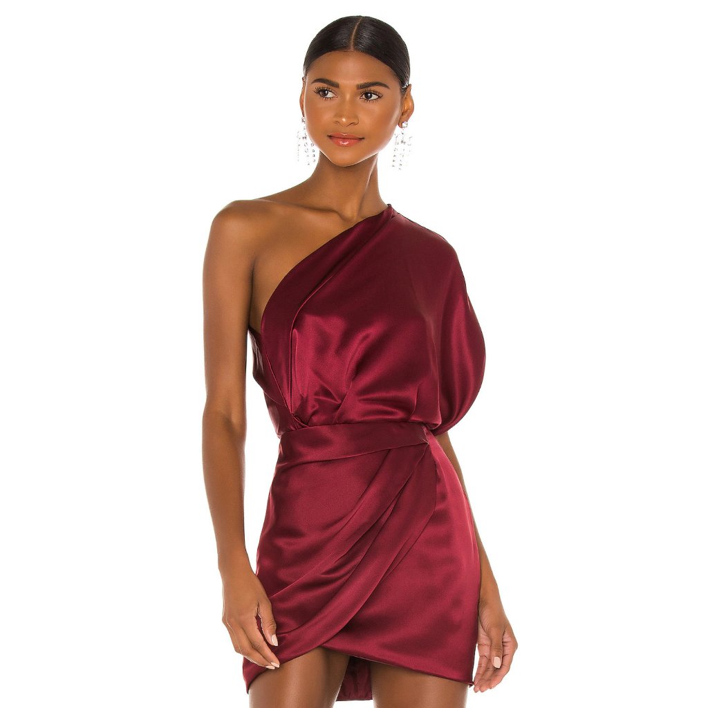 Michelle Mason One Shoulder Lapel Top In Oxblood